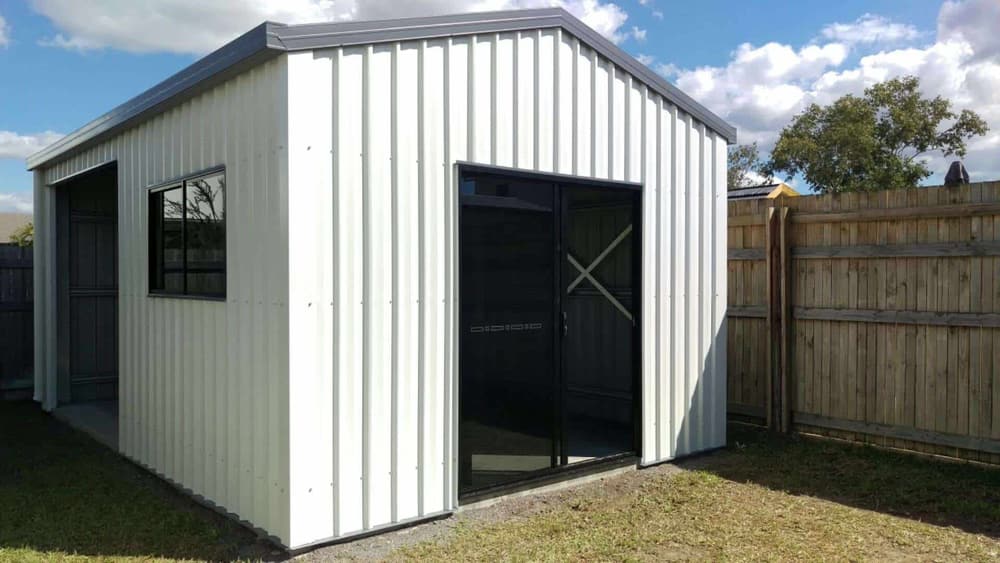 Glass sliding doors on a Bryland shed